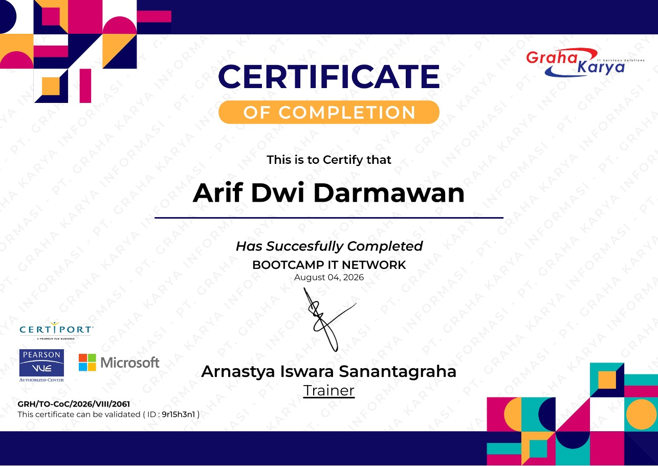 Pratinjau sertifikat Bootcamp IT Network